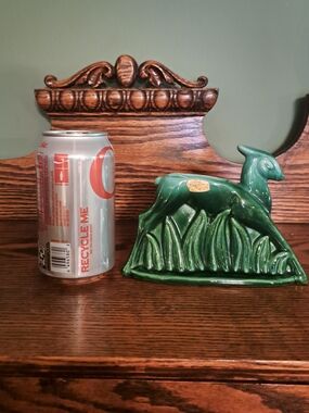 Vtg Haeger MCM Gazelle Antelope Deer Art Pottery Vase Planter Foil Sticker